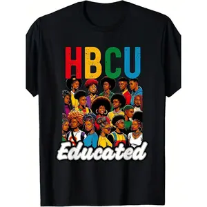 HBCU Educated Graphic Tee Womens Vintage Letter Print Crewneck Short Sleeve Casual Streetwear Soft Cotton Top For College Homecoming Game Day