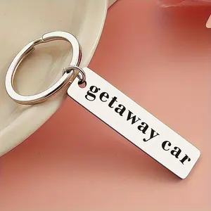 Getaway Car Letter Pattern Stainless Steel Keychain, Unique Stainless Steel Keychain, Interesting Quote Gift for Car Owner