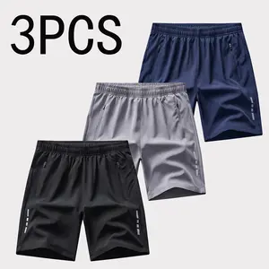 Men’s quick-dry sports shorts, 3-pack/single piece; lightweight breathable mid-length shorts for summer with zippered pockets, casual running shorts
