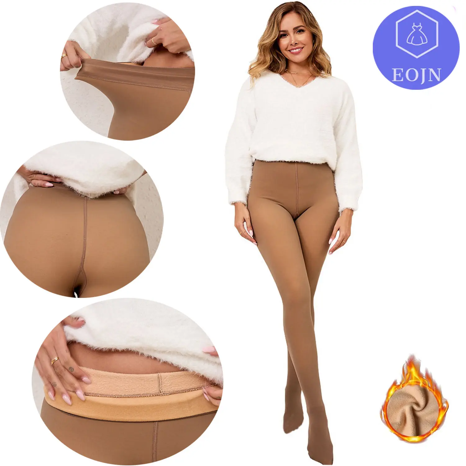 EOJN Fleece Lined Winter Tights Women -  Faux Sheer Tights Thermal Warm Opaque Pantyhose Thick Sheer Leggings High Stretch ,Plus and Normal Size High Waisted Winter Faux Fur  Leggings,Autum Outdoors