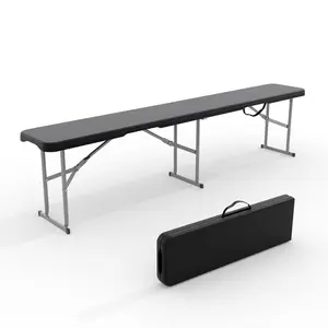 6FT Folding Bench, Plastic Portable Folding Bench Seat with Carry Handle & Lock for in/Outdoor Activities, Picnic, Soccer, Caming Dining Seat, Black
