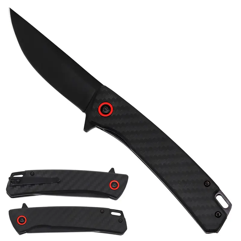 Carbon Fiber Handle Pocket KnifePersian Blade Deep Pocket Clip Belt Loop 440 Stainless Steel Emergency cutting tool ball bearings