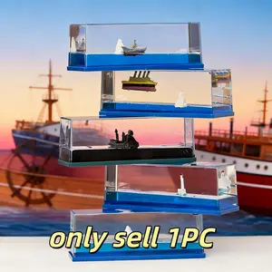Black Inspired Dynamic Liquid Ship Unbreakable Floating Boat Acrylic Ship Figurines Desk Ornament Home Accessories Decoration Gift