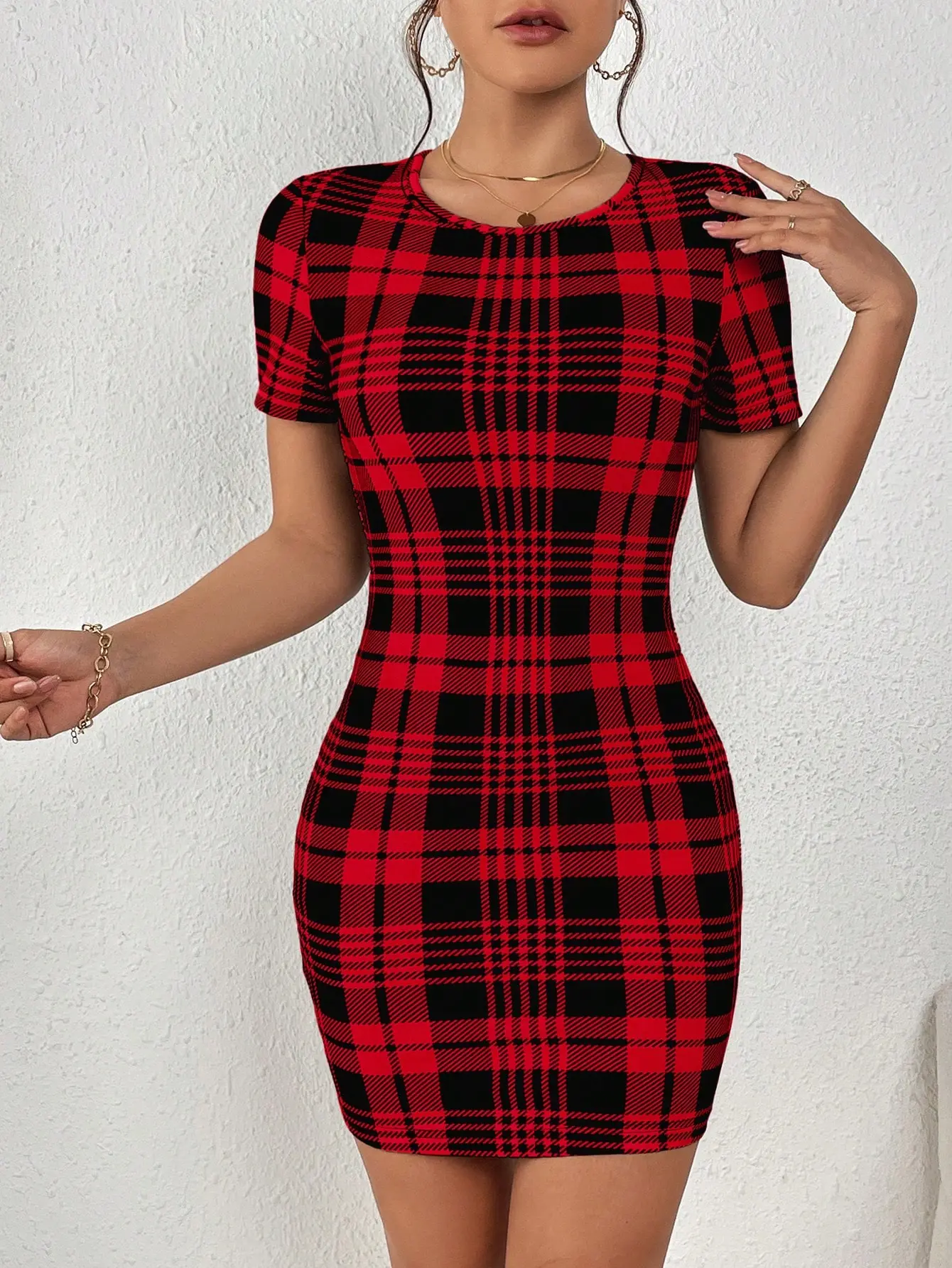 Ladies' comfort Plaid Print  Dress
