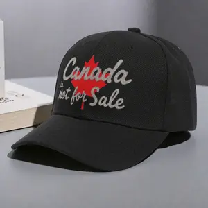 Unisex Retro Print Acrylic Baseball Cap - Lightweight Polyester Canada Non-Trade Design, Adjustable Black Hat with Red & White Logo, Machine Washable Outdoor Sports Accessory