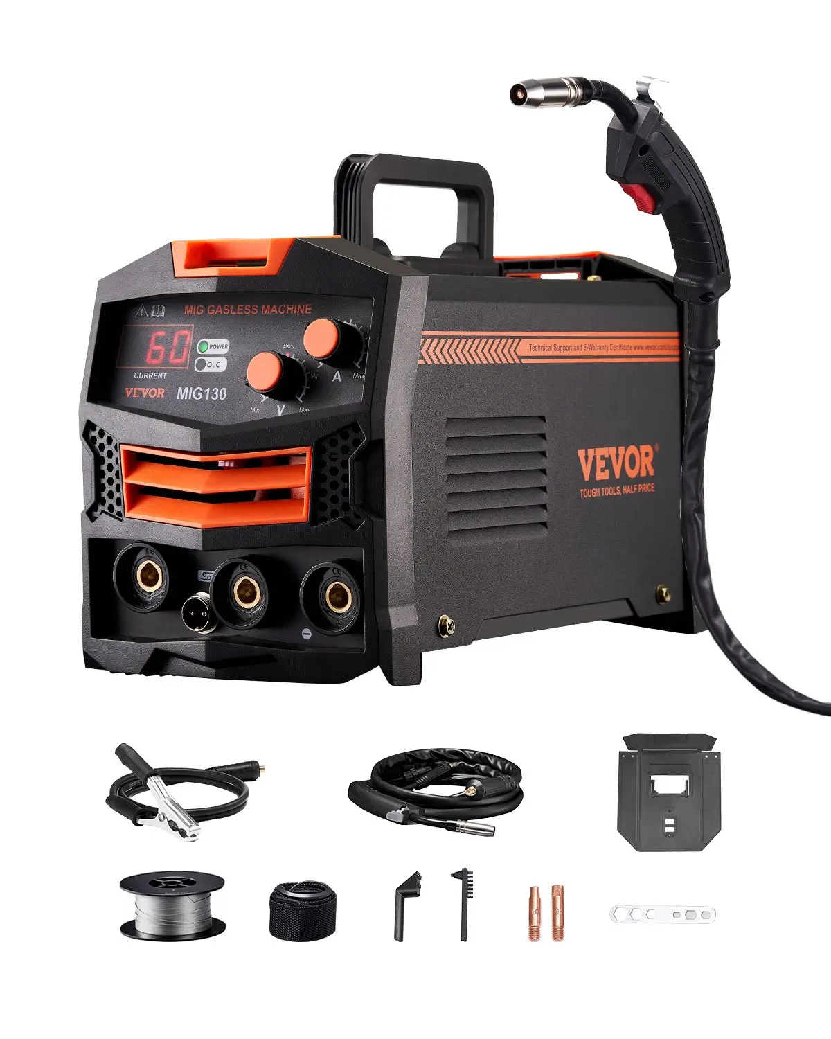 【Auction】 VEVOR MIG Welder, 130Amp Synergic Mig Welding Machine, 110V Gasless Flux Core Welder Machine, Portable Mig Welder with IGBT Inverter Technology and Digital Display Screen,toolupgrade