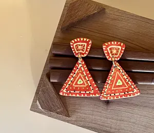 Hand-Painted Fiesta-Design Dangle Earrings, Post-Back Style talavera