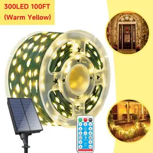 100ft Solar Copper Wire String Lights, 300 LED Waterproof Solar Outdoor Fairy Lights for Festive & Home Decorations, Solar Outdoor Lights