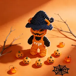 Halloween Pumpkin Ghost 3D Puzzle Building Block Ornament, Perfect for Home Office Shelf Decor, Gift Idea for Thanksgiving and Christmas