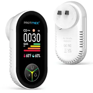 4-in-1 Display Remind,Plug in with Temperature Humidity Sensor Built-in,with DualSensor,Air Safety Remind with Clear Display Sound &Light for Homes,Kitchens,Apartments,RVs