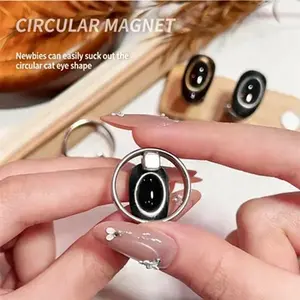 Compact Gel Art Nail Kit - Multifunctional Strong Magnetic Cat Eye Magnet, Hollow Fancy Manicure Nail Supplies with Ring Magnet, French Metal Plate and Fake Polish Cuticle Tool