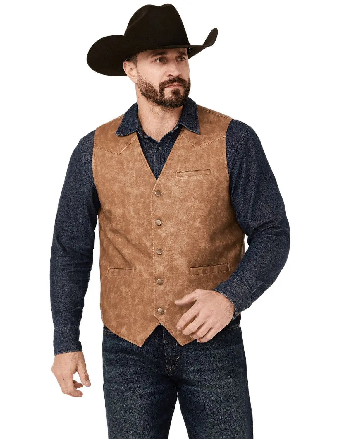 Cody James Men's Hoof Print Faux Leather Vest - Cjsu24v3-Tan