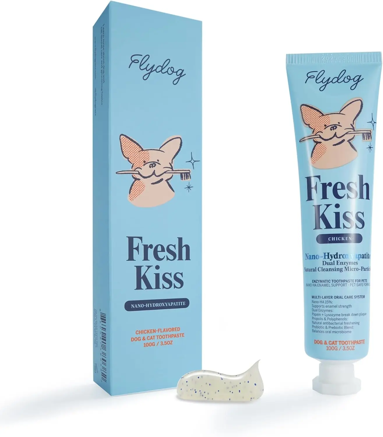 Flydog 2 Pack Fresh Kiss Enzymatic Dog Toothpaste, Nano-Hydroxyapatite & Dual Enzymes with Green Tea, Propolis & Probiotic for Enamel & Plaque, Daily Oral Care for All Breeds(Chicken)