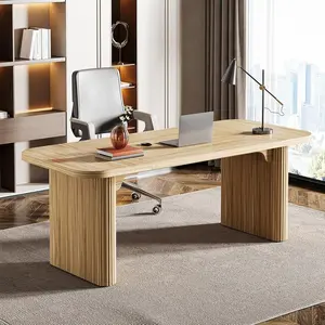 Tribesigns 62-Inch Executive Desk for Home Office, Large Modern Wood Computer Desk with Double Pedestal, Aesthetic Workstation in Natural Oak