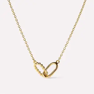 Ins design style double ring necklace with interlocking circles, pendant collarbone chain, women's fashionable stainless steel