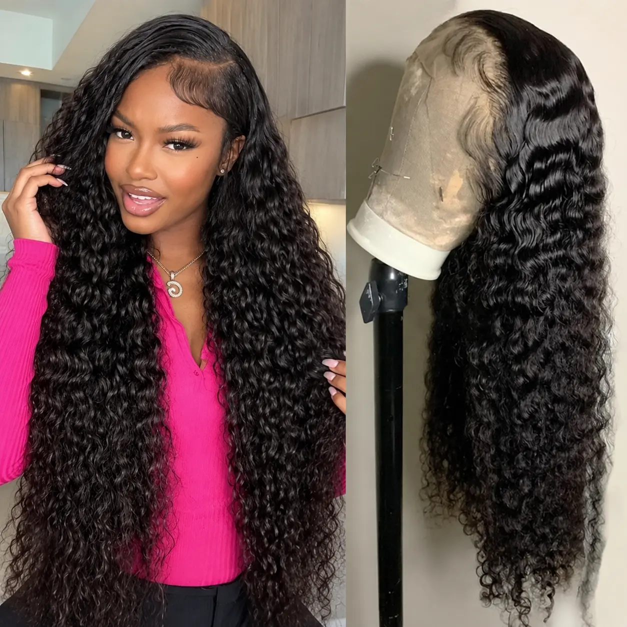 【LIVE SALE】4/27 Highlight, 99J Burgundy or Natural Black Deep Wave Human Hair Wig, 13x4 Ultra-Thin HD Lace Front Wig, Pre-Plucked Natural Hairline with Baby Hair, Soft Full Deep Curly Wig for Black Women, Daily Wear & Special Occasions, SohoChic