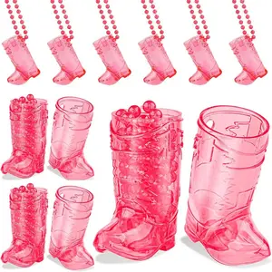 Cowgirl Boots Shaped Cup, 12pcs/set Plastic Cup with Detachable Beaded Necklace, Mini Cups, Cocktail Cups, Can Shaped Cups for Western Bachelorette Birthday Wedding Party Supplies, Holiday Party Decoration Supplies