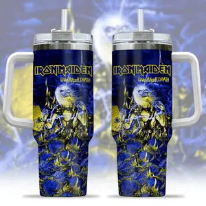 Iron Maiden Music Tumbler 40oz with Handle, Heavy Metal Aesthetic Cup, Eddie Mascot Fan Gift, Classic Rock Band Mug, Vintage Metalhead Travel Mug, Stainless Steel Tumbler