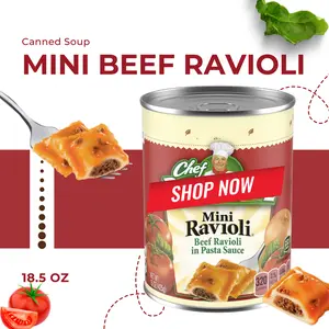 Mini Beef Ravioli in Tomato Sauce, Microwave Ready Pasta Meal, Canned Food Quick Lunch or Dinner, 15 oz