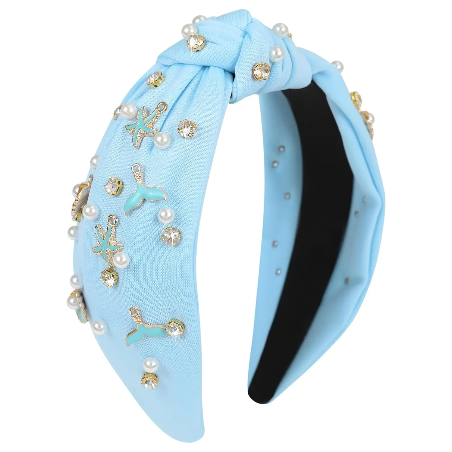 Ocean Knotted Headbands for Women Beaded Seashell Starfish Mermaid Headband Cute Under The Sea Animal Embellished Hairband Mermaid Birthday Party Decorations