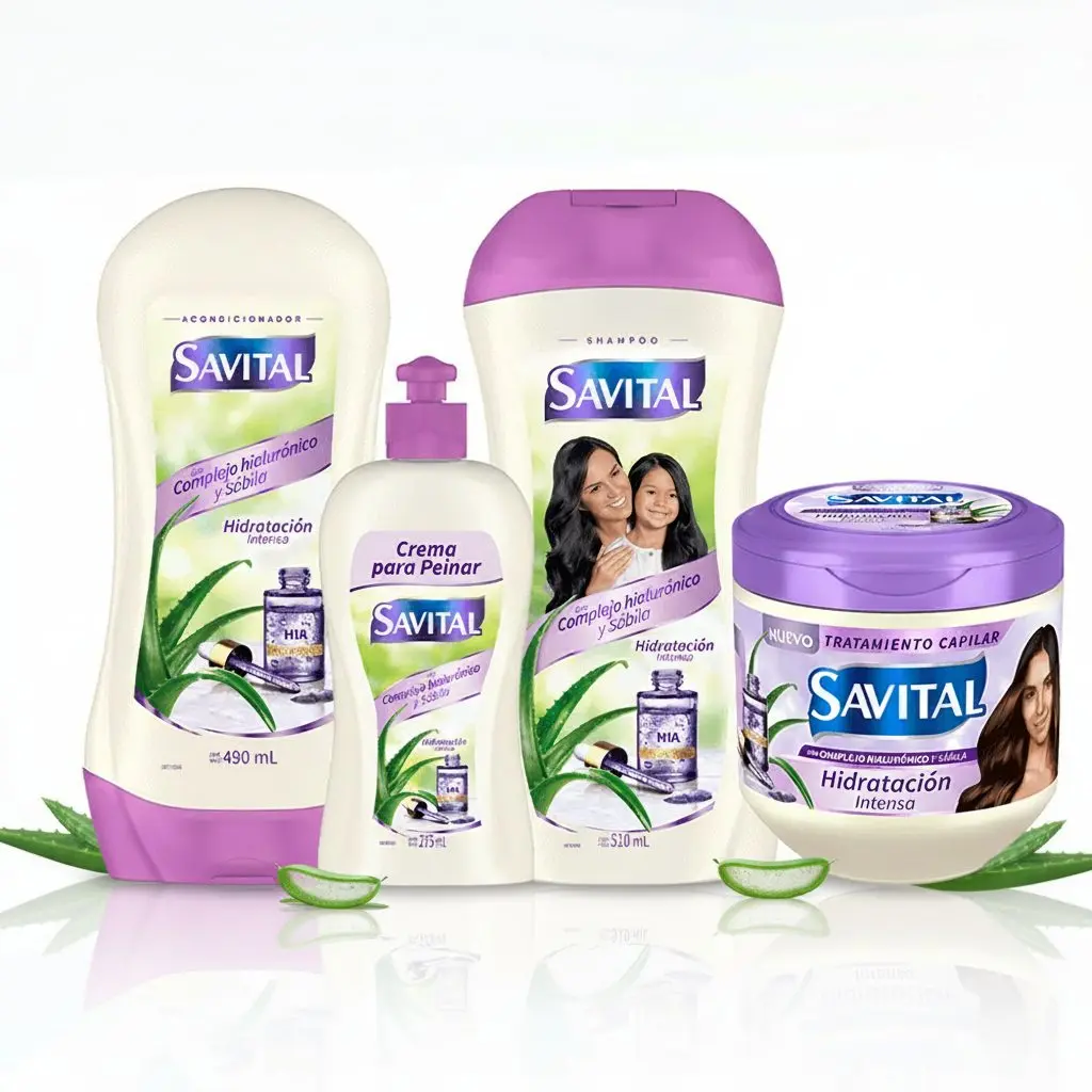 Savital Shampoo Complejo Hialuronico 510mL, Acondicionador Complejo Hialuronico 490mL, Tratamiento Complejo Hialuronico 425mL, Crema para peinar Complejo Hialuronico 275mL (4 Pack)