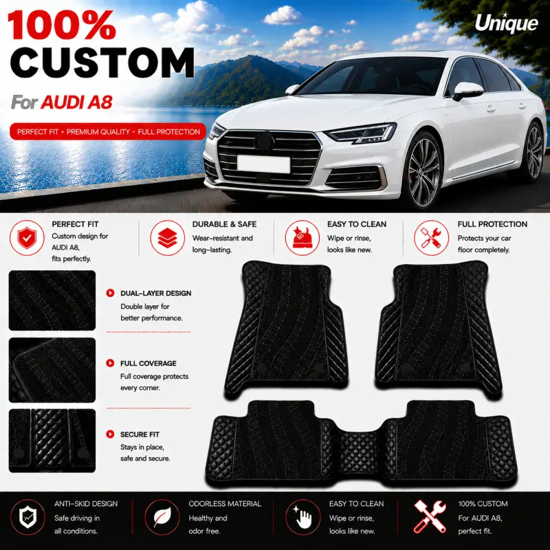 Car Floor Mats for Audi A8.Audi A8 5-Seater LWB.left Hand Drive or Right Hand Drive 2008 2009 2010 2011 2012 2013 2014 2015 2016 2017 2018 2019 2020 2021 2022 2023 2024 2025 2026
