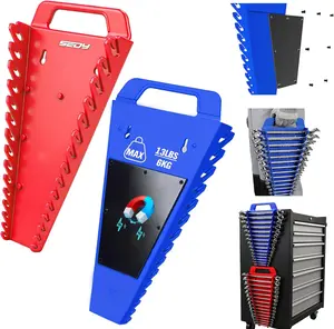 SEDY 2-Pack Magnetic Wrench Organizer with Non-Slip Handle, 24-Slot Heavy-Duty Wrench Rack Holders for Toolbox & Drawer Storage, Fits SAE 1/4"-1-1/16" and Metric 6mm-24mm Wrenches