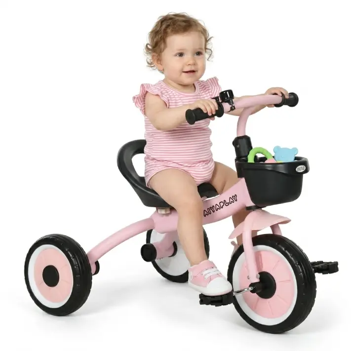 Aobtkel Kids Tricycle for Toddlers Age 2-5 with Basket & Bell Adjustable Seat Toddler Bike 27.8"L 55lbs Children Ride-On Toy for Outdoor Backyard Yard Sidewalk Park Boys Girls Pink First Bike Gift Idea