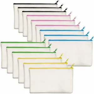 15 Pack Blank Cotton Canvas DIY Craft Zipper Bags Pouches Pencil Case for Makeup Cosmetic Toiletry Stationary Storage