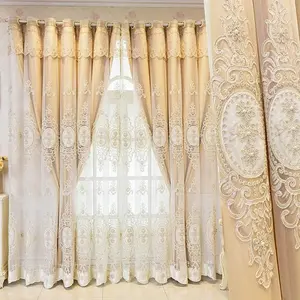 Flower Embroidery Curtain, 1 Count Modern Simple Double Layer Curtain, Home Decorative Curtain for Living Room Bedroom Hotel Salon