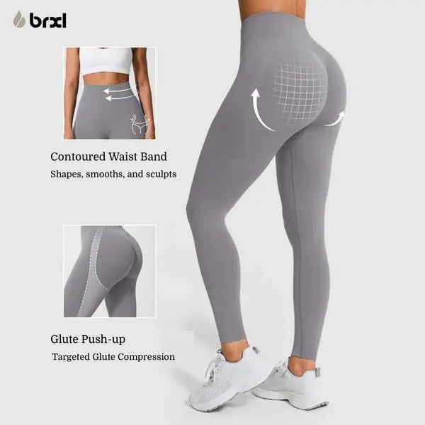 BRXL BrxlGrit Women's High Waisted Leggings - Nylon Blend, Scrunch Lift, Butt-Lifting Confidence, Tummy Control, Seamless Compression, 4-Way Stretch, Squat Proof, Non-See Through, Moisture Wicking, Quick Dry, Everyday Active All-Season Gym Apparel