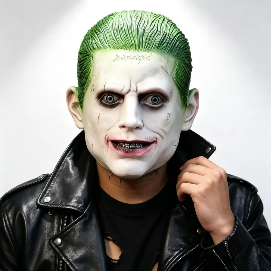 Joker Clown Gothic Retro Full Head Latex Mask, Scary Creepy Realistic Costume Accessory for Halloween Party Supplies