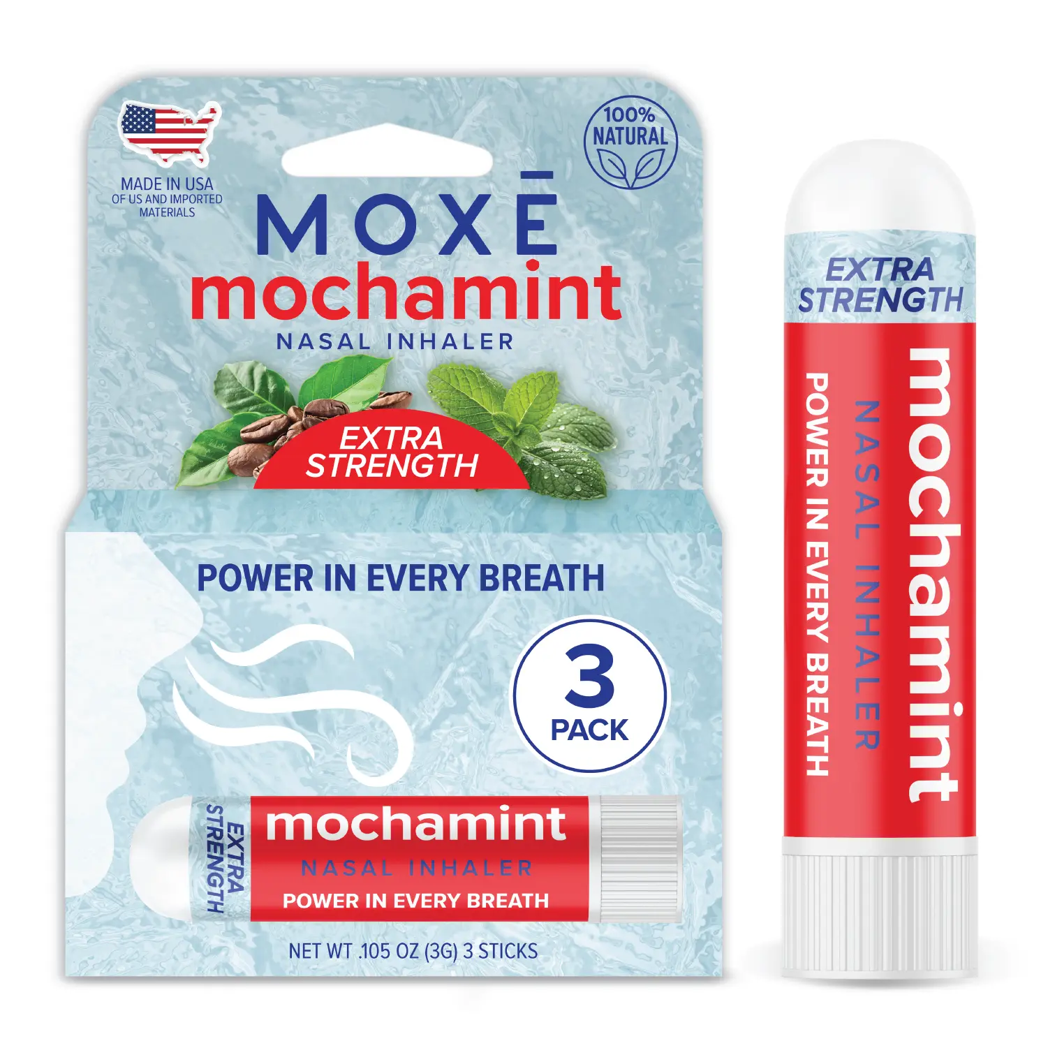 MOXE Extra Strength Mochamint Nasal Inhaler | Invigorating Menthol & Rich Coffee Aroma for Mental Clarity & Sinus Relief | Made in The USA | Maximum Strength Aromatherapy for Refreshing Energy