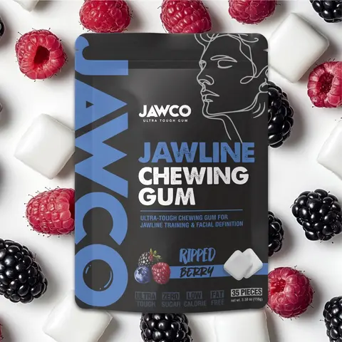 JAWCO Ultra-Tough Jawline Gum | Get a Stronger, Squarer Jawline | 15X Strength | Ripped Berry Jaw Training Facial Fitness Hard Chewing Gum (35 Pieces)