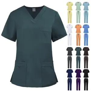 Women’s Basic Scrubs Sets, 2026 New 2-Piece Casual Workwear Clothes - Quick-Dry, Stretch Fit, Polyester-Spandex Fabric, Solid Colors, V-Neck, Plus Size for Doctors & Nurses