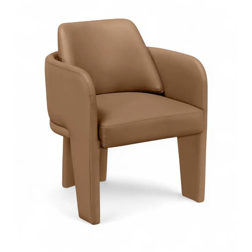 Vanda Cognac Vegan Leather-Upholstered Dining Chair, Contemporary Home Decor Indoor Furniture Chair