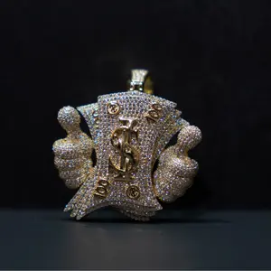 Iced Out Money Bag Pendant | 925 Sterling Silver | CZ Stones | Hip Hop Dollar Charm