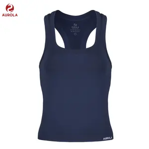 AUROLA Essentials Seamless Sleeveless Racerback Top,Women Subtle Marl Workout Square Neck Fitted Tank