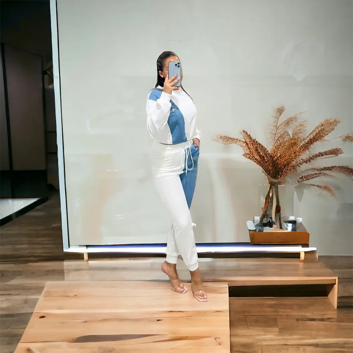 Half Jean & White Sweater Set