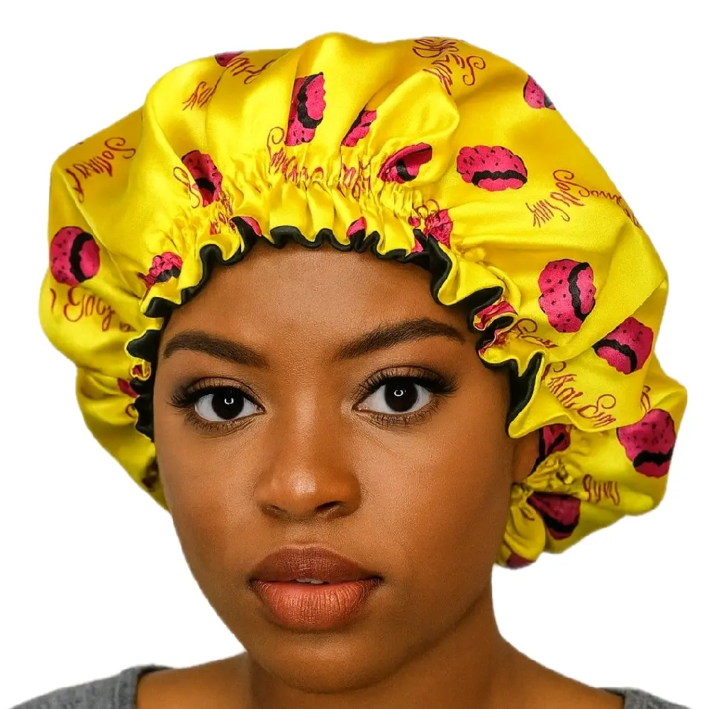 Satin Envy Yellow Reversible Sleeping Satin Hair Bonnet for Women Gift care Elastic Haircare Silky Lightweight