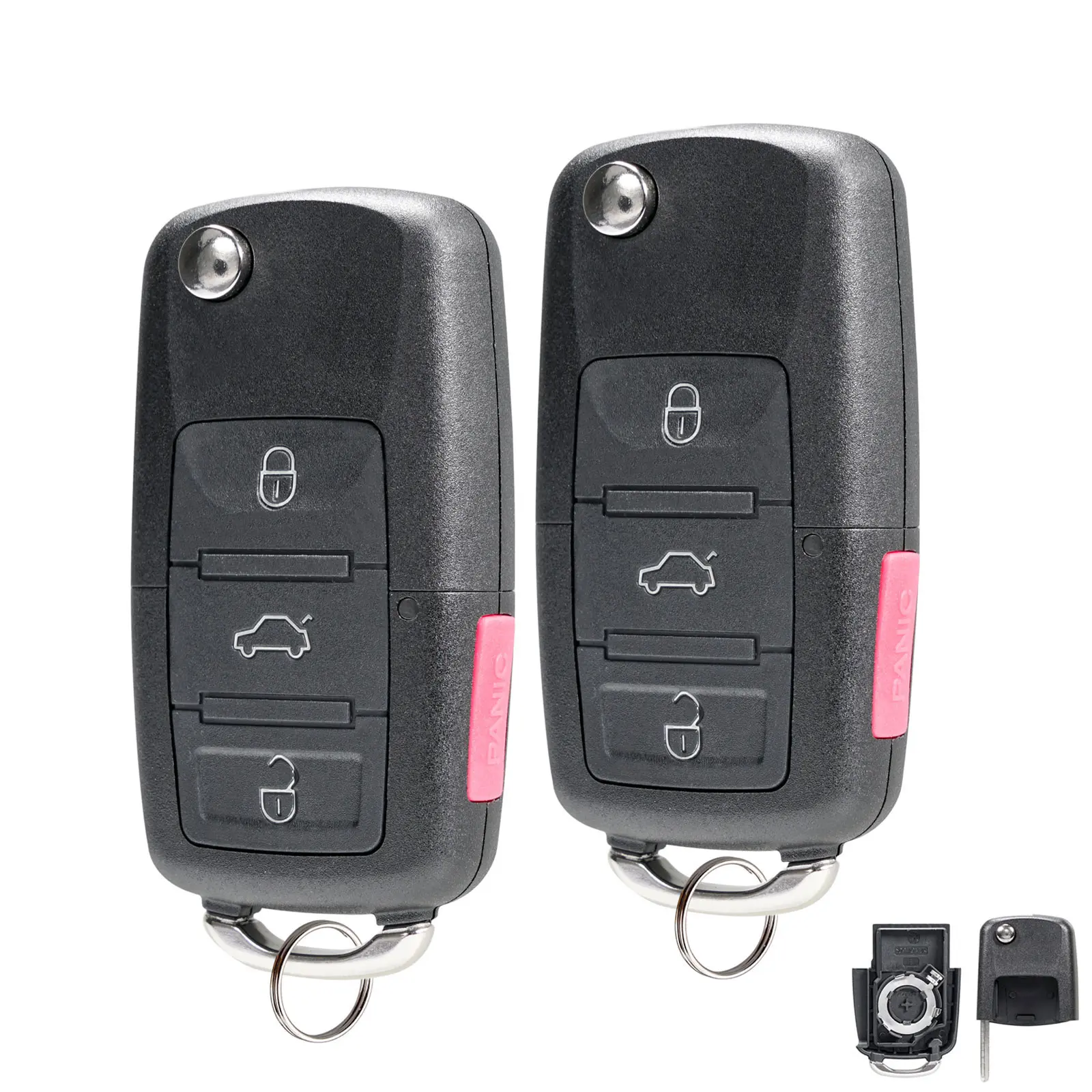 2-Pack Car Key Accessory Flip Remote Key Fob Shell Case, Replacement for Volkswagen VW Mk4-Mk5 Beetle, Golf, Jetta, Passat, Eos (2001-2006), Key Shells