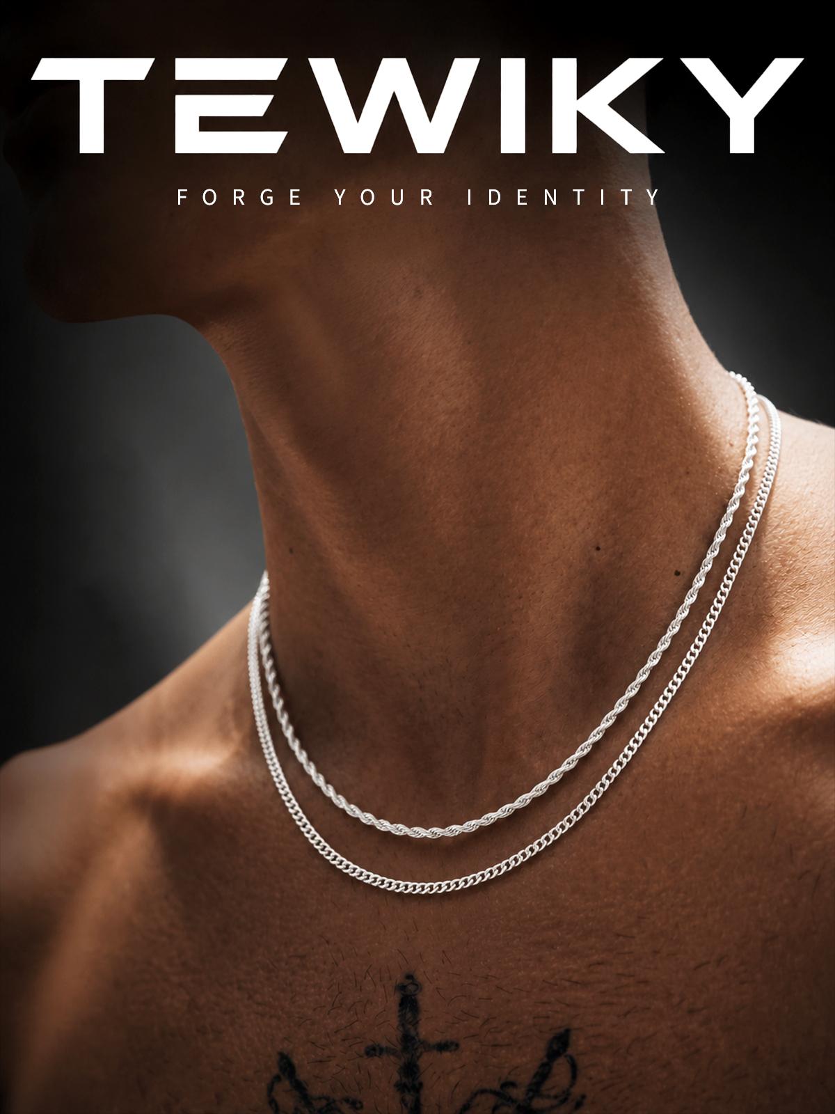 Tewiky Men's 2-Piece 3mm Layered Cuban Link & Rope Chain Necklaces Set, 18-28in Silver Trendy Summer Vibes Jewelry, 2 piece sets for Boyfriend Anniversary & Birthday Gifting, Gifts For Boyfriend, Birthday Gifts For Bf, Stylish Accessories, Guys Gifts, Uni
