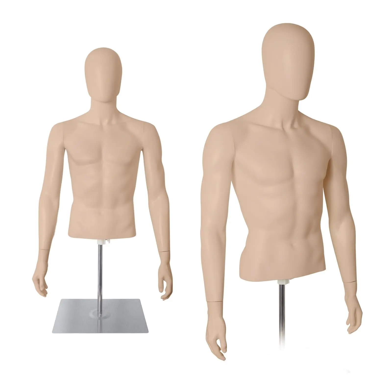 Male Half-Body Cardboard Mannequin Torso with Adjustable PP Body, Metal Stand, Detachable Arms, 360° Rotatable Head for Home DIY Sewing & Handmade Garment Display