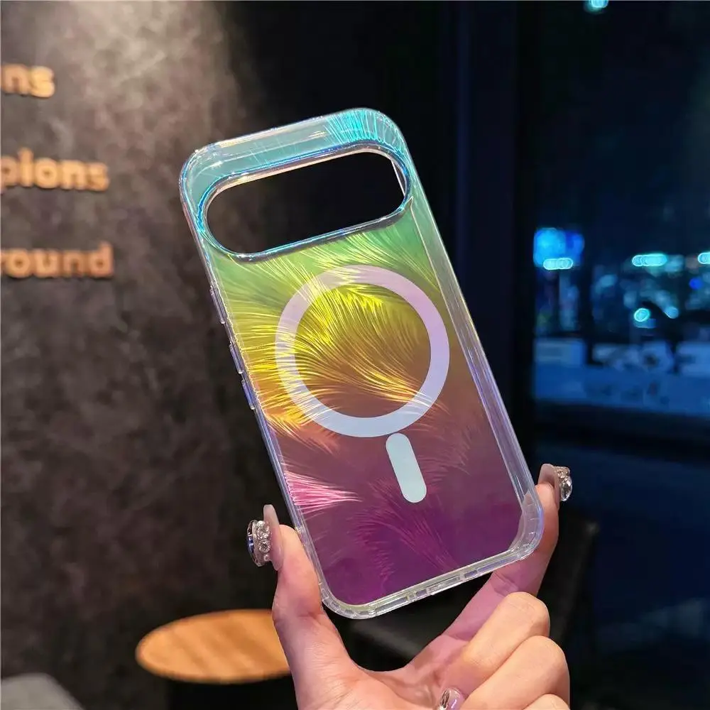 Holographic Feather Magnetic Phone Case For Google Pixel 10/9/8Pro | MagSafe Compatible, Iridescent Gradient Texture, Shockproof Clear Frame | Y2K Trendy Protective Cover #YJYMGG summerwins