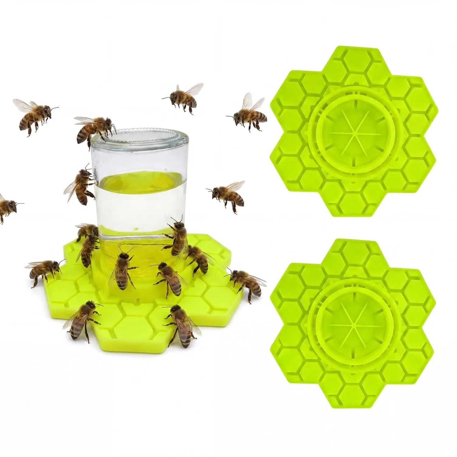 2PCS Bee Feeder for Mason Jar, Honey Bee Feeder, Compatible with Regular and Wide Mouth, Silicone Bee Sugar Water Feeder, Bee Waterer for Outside Garden, Jars Not Included