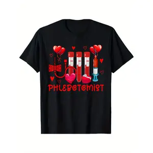 Phlebotomist Gift T-Shirt: Cute Valentine's Day Design with Hearts & Medical Tools Print, Couples Matching Tee for Medical Professionals, Nurses, Healthcare Workers | Funny Medical Apparel & 2025 Trendy Casual Wear
