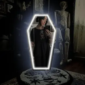 Custom Coffin Neon Mirror Gothic Wall Decor for Goth Lovers Whimsical Witch Bedroom Aesthetic Versatile Home Decor Piece