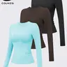 3 Pcs Sporty Long Sleeve Shirts, High Elasticity Waist Slimming Quick-Dry Breathable Dry Fit Stretch Fabric, Ideal for, Gym Travel Home Wear