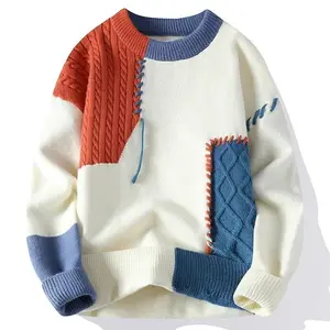 2025 Spring Warm Sweaters Patchwork Pullovers Korean Style Round Neck Knitted Sweater Men Women Fashion KnitwearWomen's pullover sweater