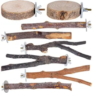 8 Pieces Bird Perch Natural Wooden Parrot Perch Stand Fork Toys Hanging Multi-Branch Perches Platform Hammock Swing Toy for Macaws, Small Parakeets, Conures, Budgies, Finches (A-Color, Mix)